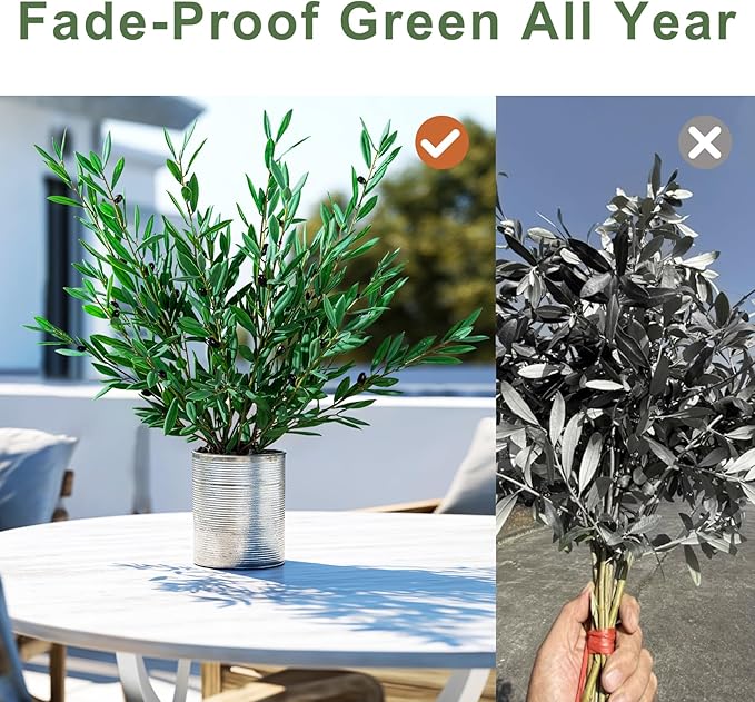 8PCS Premium Artificial Olive Branches for Vases - Realistic PU & Silk Faux Greenery Stems, 3 Sizes, Bendable Wire Stems, Low Maintenance Home/Office/Holiday Decor(No Vase
