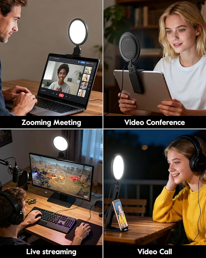 2 Pack Zoom Lighting for Computer, 5“ Small Lighting for Video Call/Conference/Streaming, 50 Modes CRI>97.8, 3000K-6500K, Selfie Light with Stand for Laptop/Phone/Webcam/Monitor, CRI>97.8