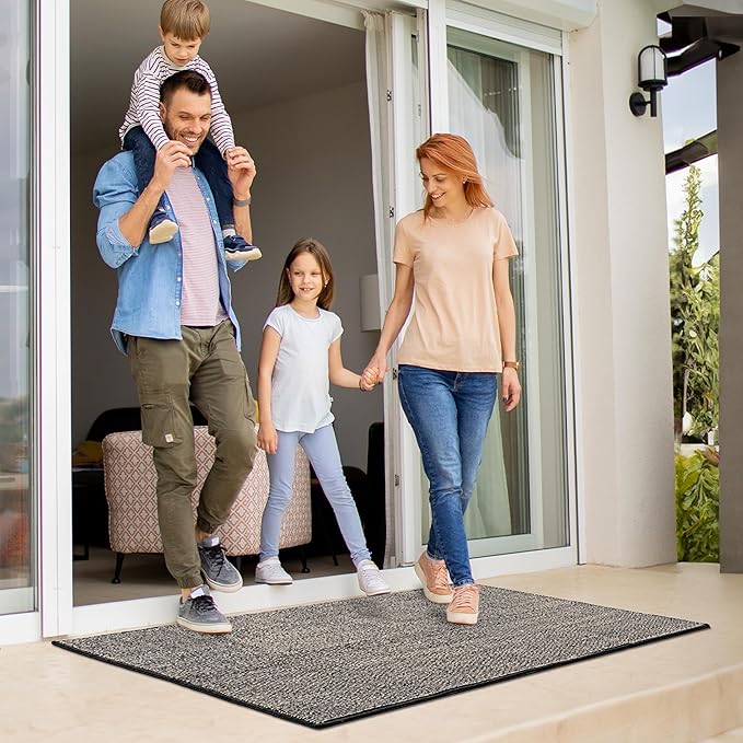GRANNY SAYS Front Door Mat Outside Entrance, Door Mats for Entryway, Welcome Matt Non-Slip, Large Front Porch Mat Low Profile Resist Dirt, 48"x32", Black Beige