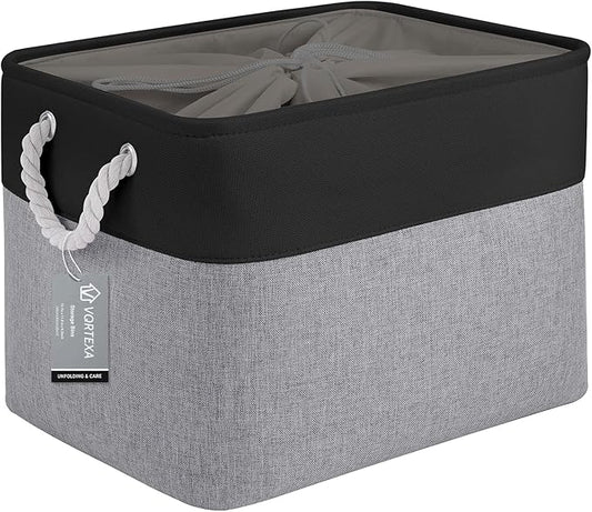 Large Storage Baskets- 16x12x12 inch Storage Bins for Shelves and Closet Organizing, Foldable Fabric Bin for Home Organization Clothes and Laundry (1-Pack, Black&Gray)