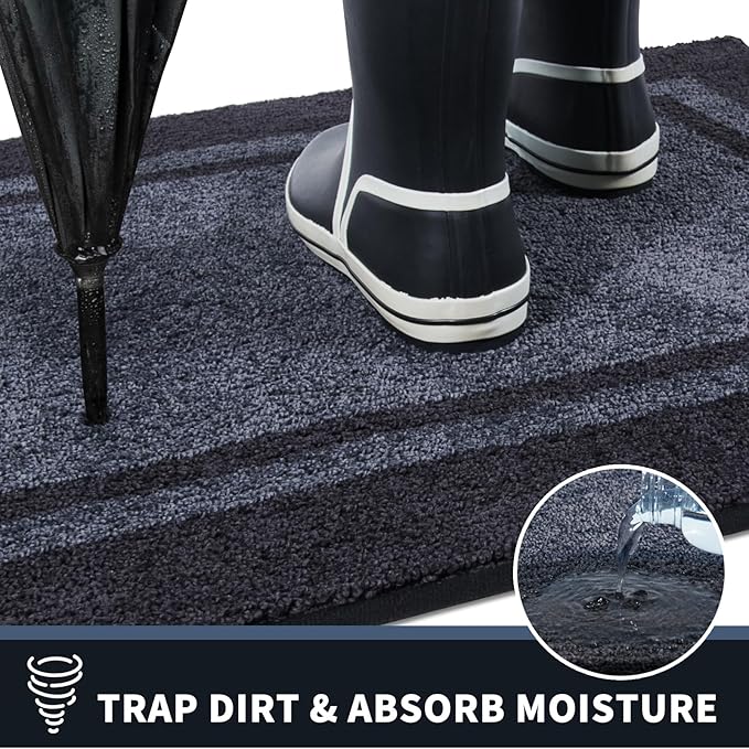 PURRUGS Dirt Trapping Door Mat 34" x 60", Non-Slip Machine Washable Entryway Rug, Entrance Mat, Indoor Front Door Mat, Super Absorbent Entry Rug for Muddy Shoes & Paws, Bluish Grey & Charcoal