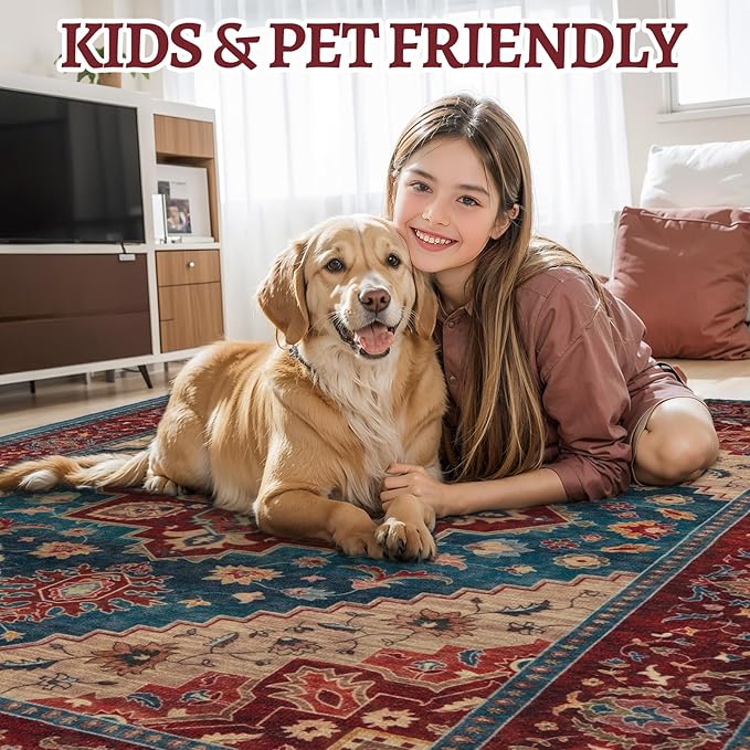 Kitchen Rugs 2x4 Washable Rug for Entryway Vintage Non Slip Small Rugs Front Door Mat Indoor Entrance, Print Distressed Throw Rug Red/Blue, Soft Low Pile Small Carpet for Entry Bedroom Bathroom