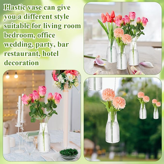 Mumufy 24 Pcs Plastic Bud Vases in Bulk Small Clear Flowers Vases for Centerpieces Wedding Decorations Home Banquet Formal Dinners Party Table Decor (3.54 x 7.87 Inch)