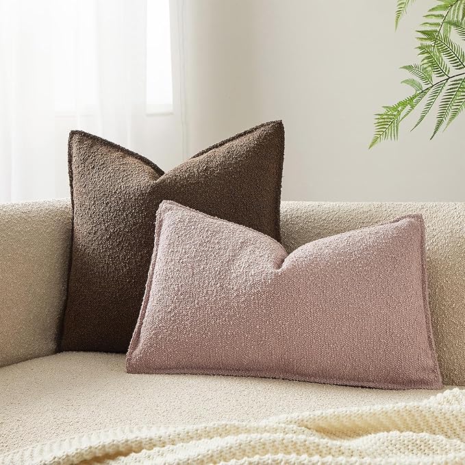 JUSPURBET Pink Decorative Pillow Covers 12x20 Set of 2 Throw Pillow Covers for Couch Sofa Bed Cozy Boucle Textured Lumbar Cushion Covers Cases with Hidden Zipper for Living Room Home Decor