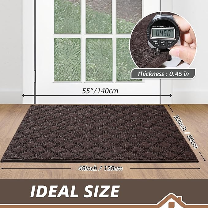 BEQHAUSE Dirt Trapper Door Mat 32" x 48", Non-Slip Washable Doormats Welcome Mat, Dirt Resistant and Absorbent Entrance Mat, Low Profile Floor Mats for Front Back Door, Entryway, Brown