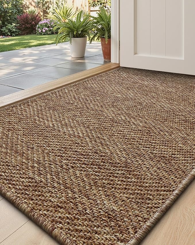 DEXI Dirt Trapper Door Mat, 20x31 Washable Doormat, Dirt Resistant and Absorbent, Easy Clean Low-Profile Floor Rugs for Entryway, Front Door, and Inside Entrance, Brown