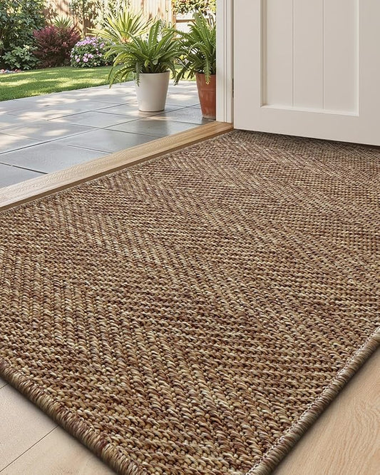 DEXI Dirt Trapper Door Mat, 20x31 Washable Doormat, Dirt Resistant and Absorbent, Easy Clean Low-Profile Floor Rugs for Entryway, Front Door, and Inside Entrance, Brown