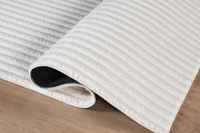 Beverly Rug Non Slip Area Rug 2 x 7 Modern Durable Ultra Soft Ribbed Indoor Rugs for Living Dining Room Office Stain Resistant Non Shedding Casual Easy Shag Indoor Carpet White 2x7