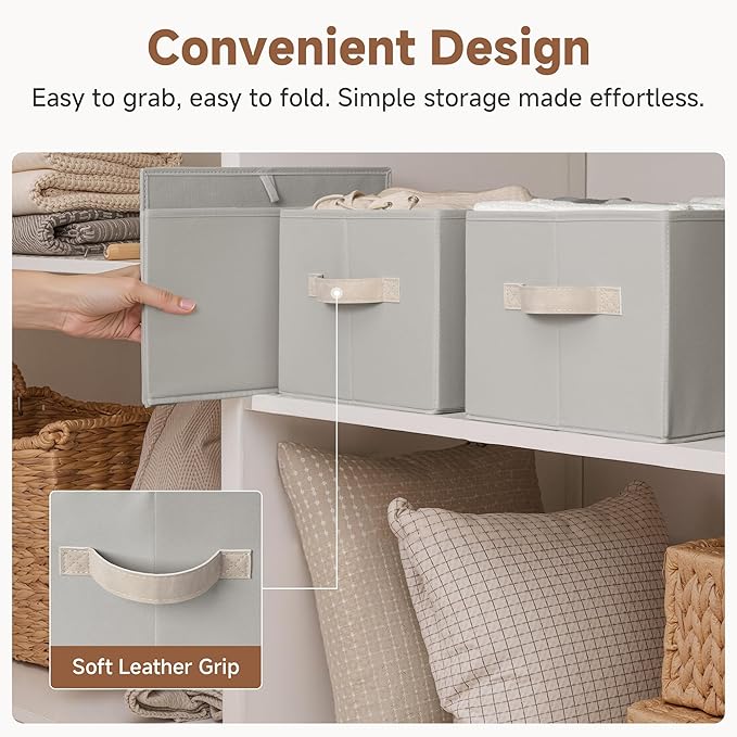 StorageWorks Storage Baskets for Shelves, Foldable Fabric Closet Storage Bins with Handles, Fabric Storage Bins Clothes Organizer, Light Gray, 3-Pack, Large