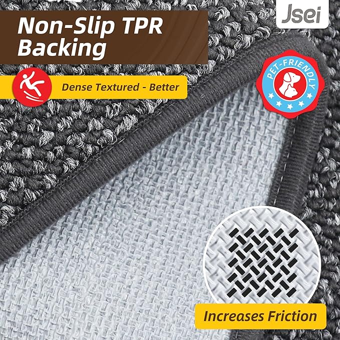 JSEI Dirt Trapper Door Mat 36"x60" Non-Slip Washable Entrance Mat, Dog Doormats, Absorbent & Fade-Resistant Floor Mats, Low Profile Welcome Mats for Entryway, Front Door, and Inside Entrance, Charcoal