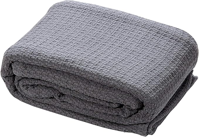 HILLFAIR 100% Soft Premium Combed Cotton Thermal Blanket– King Blankets – Soft Cozy Warm Cotton Blanket– Bed Throw Blanket– King Bed Blankets– All Season Cotton Blankets– Grey King Cotton Blankets