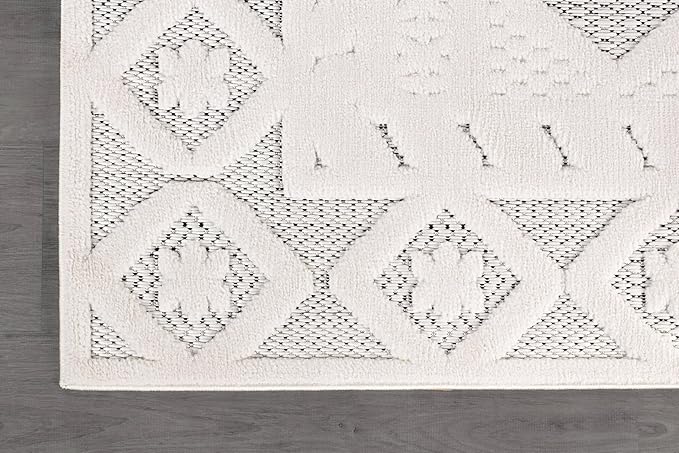 Luul Home Modern Micro Loop Indoor Area Rugs for Living Room Bedroom Kitchen Geometric Trellis White 5x7 Luxury Durable Low and High Pile Non-Shedding Stain Resistant Soft Area Carpet 5 x 7