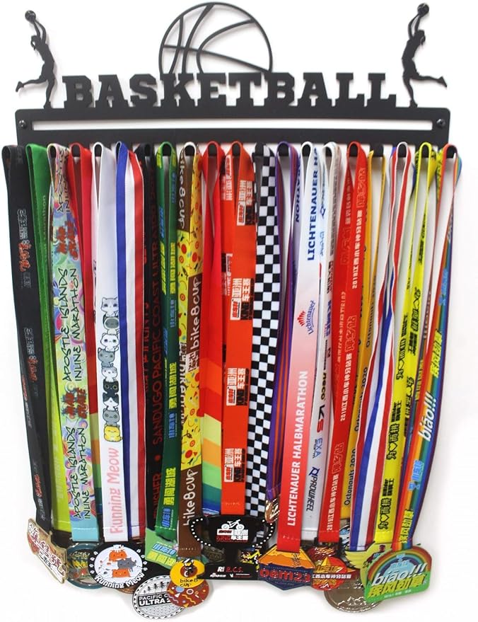 Sports Medal Hanger Display, Medal Holder Ribbon Display with Hooks, Key Holder & Award Rack for Wall, Great Gift for Kids and Adults