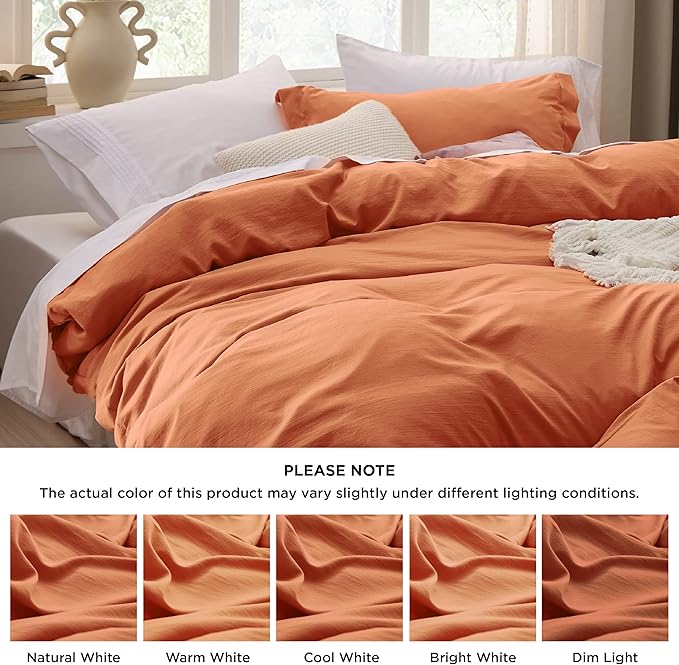 Bedsure Burnt Orange Duvet Cover Queen Size - 3 Pieces Prewashed Cotton-Like Extra Soft Bedding Set, Includes 1 Duvet Cover 90x90 Inches with Zipper Closure & 2 Pillow Shams, Comforter Not Included