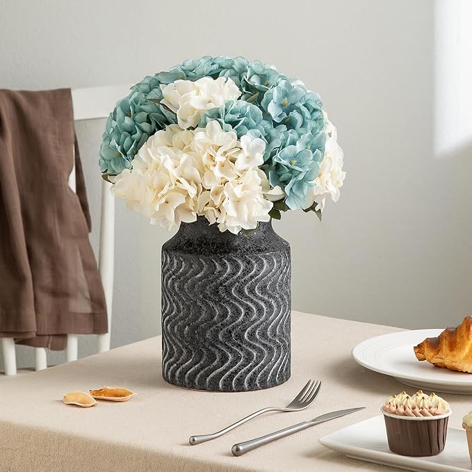 Rustic Vases for Home Decor. Ceramic Vase for Dining Table Decor. Terracotta Decorative Vase - 7.8inch Black Vintage Fall Flower Vase - Rustic Table Vases