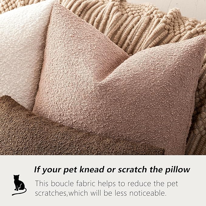 Foindtower Decorative Textured Boucle Throw Pillow Covers Accent Solid Pillow Cases Neutral Soft Cozy Couch Cushion Case for Chair Sofa Bedroom Living Room Home Decor 18x18 Inch,1PC,Light Pink