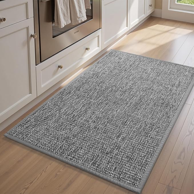 PADOOR Kitchen-Rugs Non Slip Washable, Kitchen-Mats for Floor Super Absorbent Kitchen Floor Mat, Rubber Backing Kitchen Runner Rug, Comfort Standing Mats in Front of Sink 20"x32" Grey