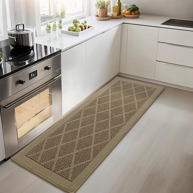 COSY HOMEER Kitchen Rug Non Slip Washable, 20"x48" Absorbent Kitchen Mats for Floor, Runner Rugs for Kitchen Floor, 100% Polypropylene Kitchen Sink Rug (Beige)