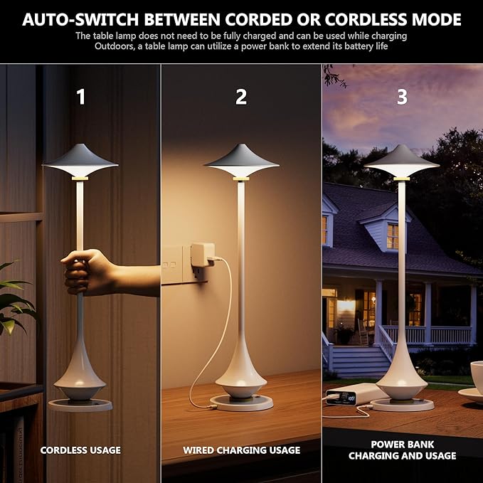 Modern Minimalist Cordless Table Lamp,Rechargeable,Aluminum Alloy Body for Living Room/Bedroom/Kitchen/Outside（White 1Pack）