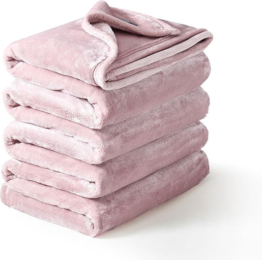 Mellowdy Extra Thick Hearty Plush Flannel Blanket (Cameo Pink, 90x90) - 500GSM King Size Warm Blanket for Winter, Fall | Soft, Fluffy, Cuddly, Perfect for Bed, Oversized Throw for Couch, Sofa