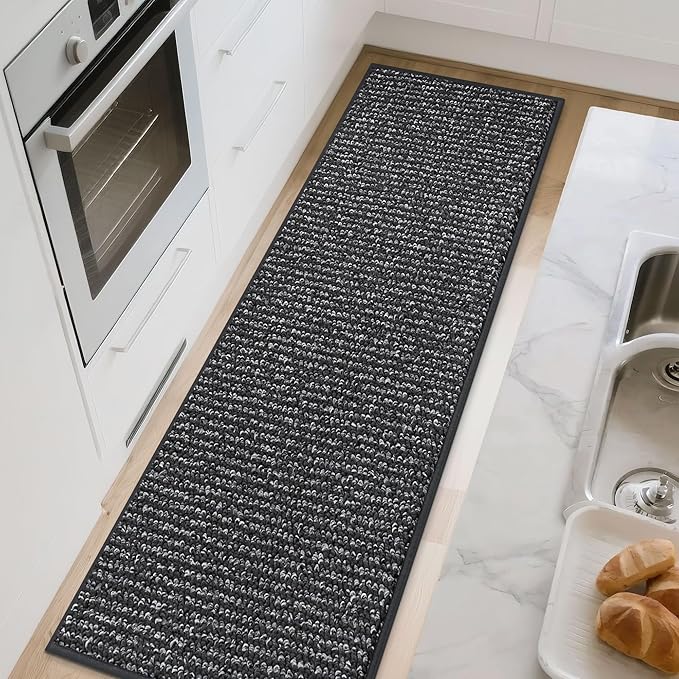 BEQHAUSE Kitchen Runner Rugs 24"x72", Non-Slip Kitchen Mats for Floor, Super Absorbent and Stain Resistant Kitchen Rug, Machine Washable Rugs for Kitchen, Hallway, Laundry & Sink, Charcoal