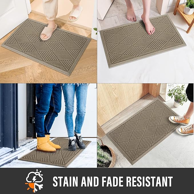 HIYARD Sturdy Front Door Mat, Absorbent Muddy Dirt Resist Welcome Door Mats Outdoor Indoor, Stain and Fade Resistant, Non-Slip Rubber Backing Low Profile Doormat for Entryway, 72×24, Beige
