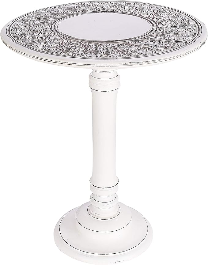 The Wooden Town Antique White Round Coffee Table – 18x22 Wood Accent Side Table for Living Room, End Table for Books & Plants, Small Altar Table