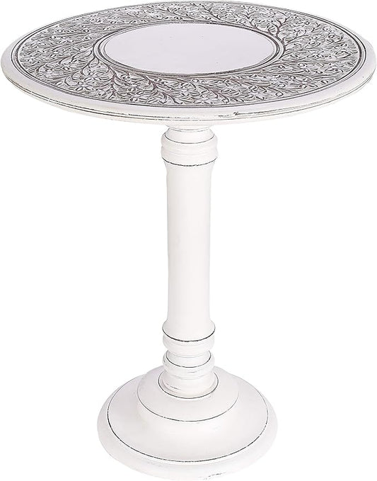 The Wooden Town Antique White Round Coffee Table – 18x22 Wood Accent Side Table for Living Room, End Table for Books & Plants, Small Altar Table