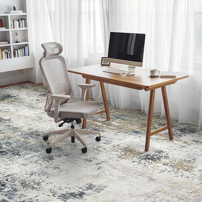 AREAMAY Washable Area Rugs for Living Room 8x10 - Large Neutral Modern Abstract Rug, Soft Low Pile Carpet with Non Slip Backing for Under Dining Room Table, Bedroom, Home, Office, Dorm - Green Yellow