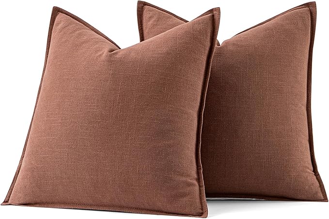 MIULEE Decorative Linen Pillow Covers 20x20 Inch Rust Red Boho Farmhouse Neutral Couch Throw Pillows for Bed Pack of 2 Accent Modern Pillowcase Sofa Livingroom Home Decor