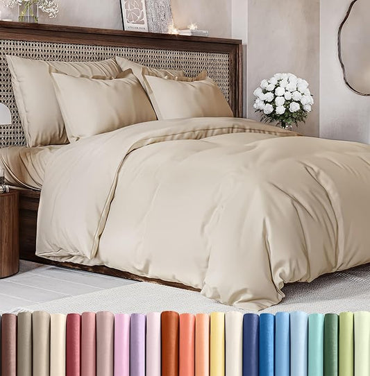 Duvet Cover Cal King Size Set - Extra Soft Cal King Size Duvet Cover 104 x 98 with 2 Pillow Shams - Hotel Luxury Easy Care & Fade Free w/Zipper Closures & Ties - Comfy Breathable Bedding Set (Wheat)