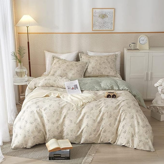 Boho Floral Duvet Cover King Soft Cotton Aesthetic Bedding Sets Chic Garden Floral Comforter Cover 1 Duvet Cover with 2 Pillowcases Botanical Floral Bedding Sets Vintage King Duvet Cover with Zipper
