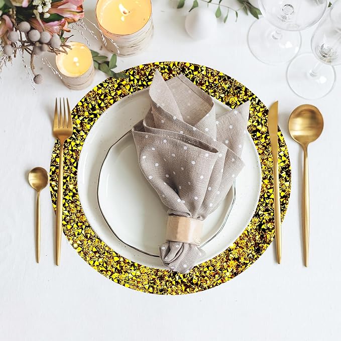 Round Placemats Set of 4 in Gold Heat Resistant Circle Bling Washable Table Mats for Dinner, Kitchen, Wedding, Decorative