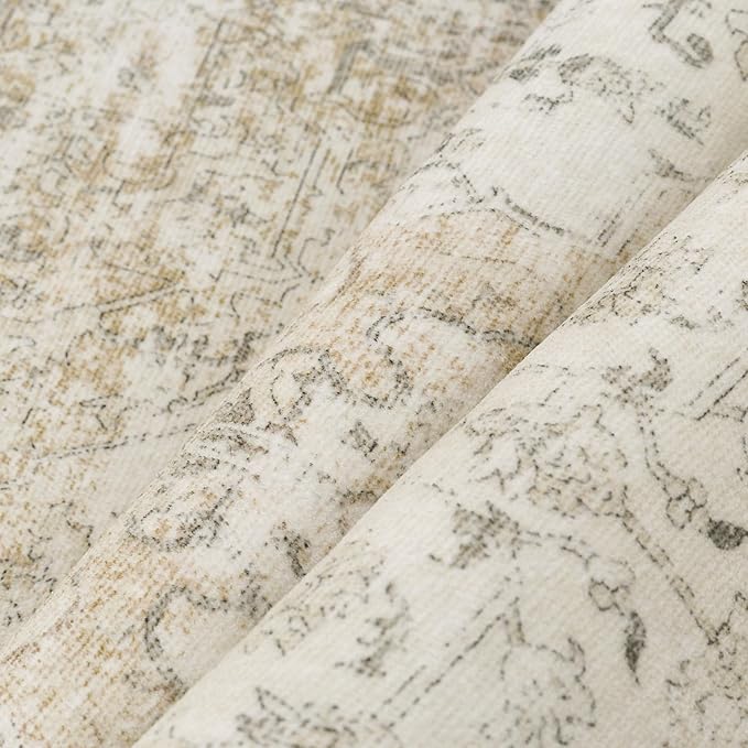 PureCozy 4x6 Washable Area Rug Beige Vintage Distressed Rug for Office Oriental Soft Thin Indoor Retro Carpet Non Slip Low Pile Floor Cover for Living Ding Room Bedroom Laundry