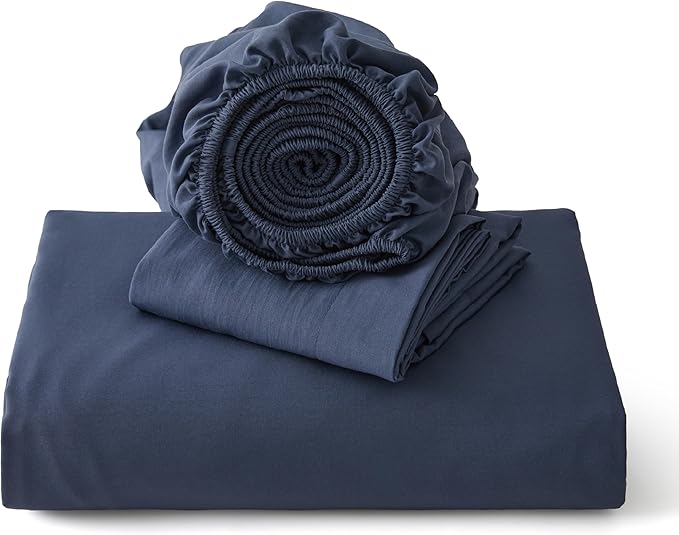 Bedsure Duvet Cover Queen Size with Fitted Sheet - 4 Pieces Prewashed Cotton-Like Extra Soft Bedding Set, Includes 1 Duvet Cover 90x90 Inches with Zipper Closure, 2 Pillow Shams, 1 Fitted Sheet, Navy