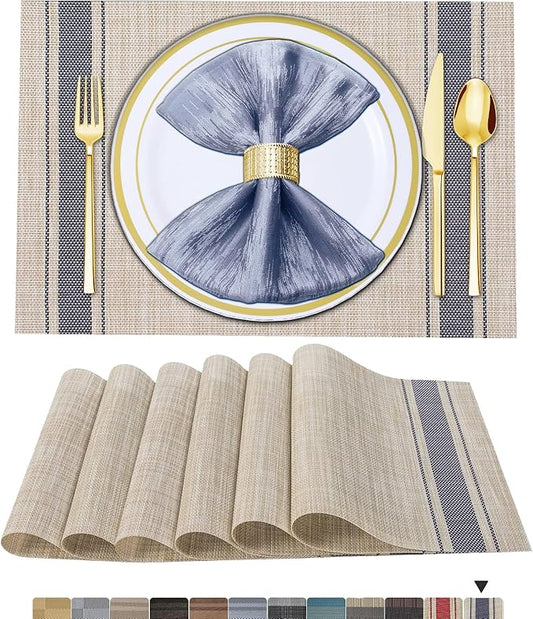 BETEAM Placemats Set of 8, Woven Vinyl Placemat for Dining Table Washable Wipeable Kitchen Place Mats Durable Indoor Outdoor Table Mats