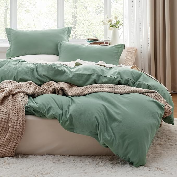 Bedsure Sage Green Oversized King Duvet Cover - 3 Pieces Prewashed Cotton-Like Extra Soft Bedding Set, Includes 1 Duvet Cover 120x98 Inches with Zipper Closure & 2 Pillow Shams, Comforter Not Included