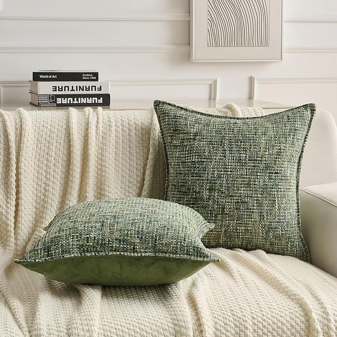 FUTEI Dark Green Decorative Throw Pillow Covers 26x26 Inch Set of 3,Soft Chenille Tweed Textured Euro Pillow Shams,Modern Home Decor for Couch Bed Living Room