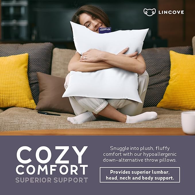 Lincove Euro Throw Pillow Insert Square 26"x26" Pillow – Made in Canada, 100% Cotton Shell, Down Alternative Filling, Vegan-Friendly, Hypoallergenic - Decorative Couch Pillows, 2 Pack