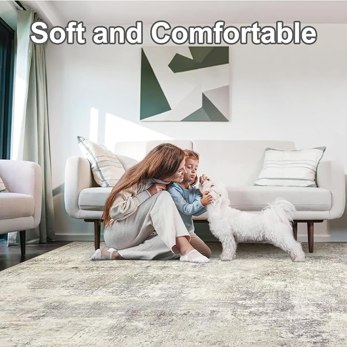 AREAMAY Washable Area Rug 5x7 - Neutral Modern Abstract Rugs, Soft Non Slip Thin Carpet with for Bedroom, Under Dining Room Table, Home, Office, Dorm, Office Rolling Chair - Brown Grey