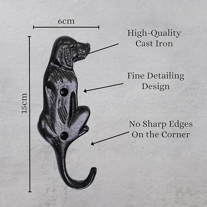 Set of 3 Cast Iron Dog Shape Coat Hooks Wall Art Decor-Dog Shape Hangers and Key Holder-Clothes Rack and Backpack Hanger-Coat Hooks Home Decor for Storage, Living Room, Hallway, Office