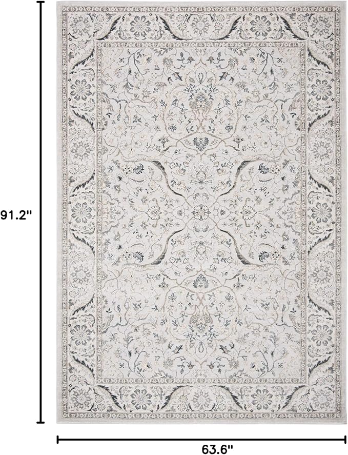 SAFAVIEH Isabella Collection Area Rug - 5'3" x 7'6", Light Grey & Cream, Oriental Design, Non-Shedding & Easy Care, Ideal for High Traffic Areas in Living Room, Bedroom (ISA912F)