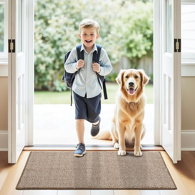 GRANNY SAYS Front Door Mat Outside Entrance, Door Mats for Entryway, Welcome Matt Non-Slip, Large Front Porch Mat Low Profile Resist Dirt, 36" x 60", Brown Beige