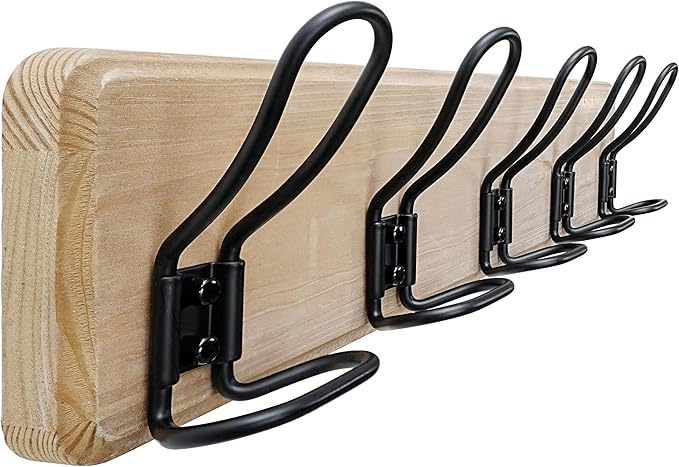 Dseap Coat Rack Wall Mounted - Heavy Duty Farmhouse Rustic Wall Coat Hanger With 5 Wire Hooks for Clothes Hat Jacket Towel, RusticWire, G25A, Weathered Brown & Black