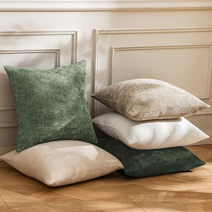 a moment Moss Green Chenille Throw Pillow Covers 12x20 Inch Pack of 2 Modern Decorative Throw Pillow Covers Farmhouse Cross Covers Home Decor for Sofa Bedroom Living Room