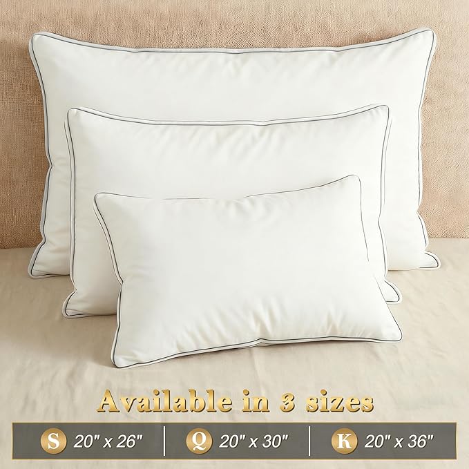 Homotive Feather Pillows Standard Size Set of 2 Goose Down Pillows with 100% Breathable Cotton Cover, Hotel Collection Bed Pillows for Sleeping, Soft Support for Back, Stomach and Side Sleepers
