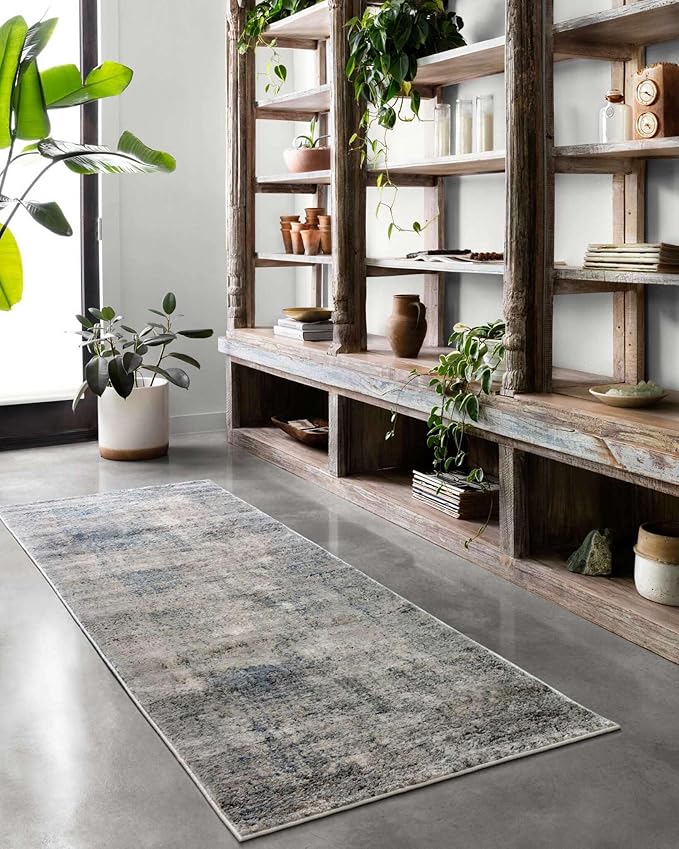 Loloi Teagan Collection TEA-05 Denim/Slate 2'-8" x 13' Runner Rug, Large, Soft Neutral Rug, High-Traffic for Living Room, Bedroom, Home Office, Dining Area