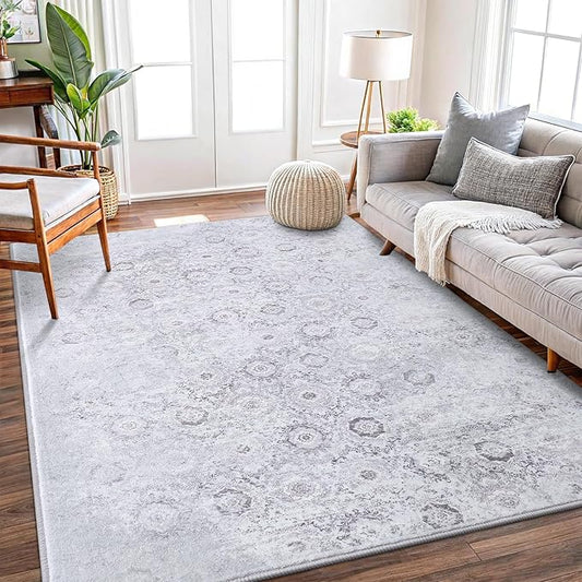 Vanmoos 4x6 Area Rug - Machine Washable, Non-Slip Soft Carpet for Living Room, Bedroom, Office, Dining Room - Durable Accent Rug for Farmhouse & High-Traffic Areas, Nordic Serenity/Grey