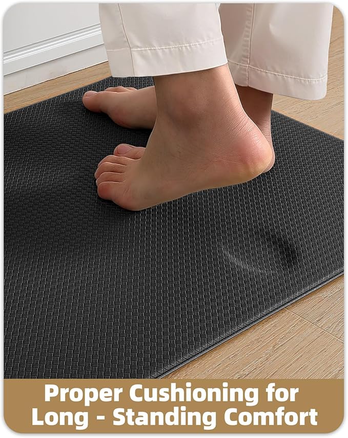 Color&Geometry Anti Fatigue Cushion Kitchen Mat for Floor -17"x59",Easy Clean, Water & Oil Proof, Anti Slip, Foam Rubber Runner Rug for Front Sink Comfort Standing,Black