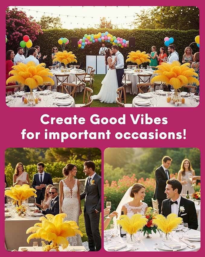 NEWONG 30pcs Gold Ostrich Feathers Natural Bulk 11-14inch(28-35cm) Vase Craft Wedding Home Party Centerpieces Christmas Day Decoration